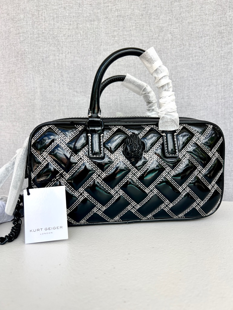 Kurt Geiger Kensington Patent Quilted Duffle Crossbody Small Black Nwt